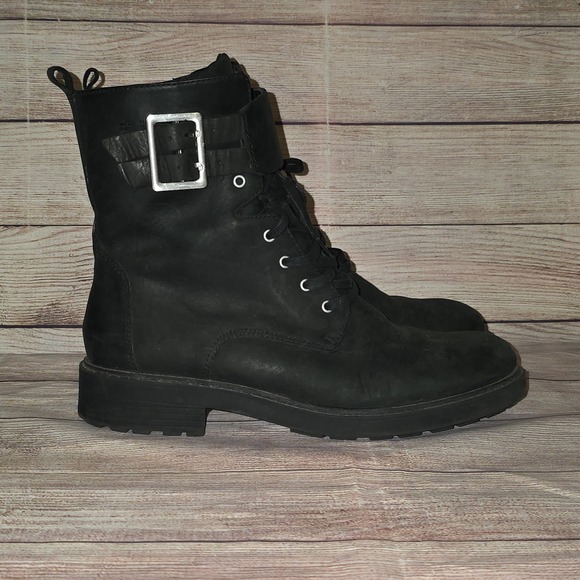 CLARKS ORINOCO 2 LACE Boots Black Moto Boho Combat Biker Goth Buckle Boots - Picture 1 of 9
